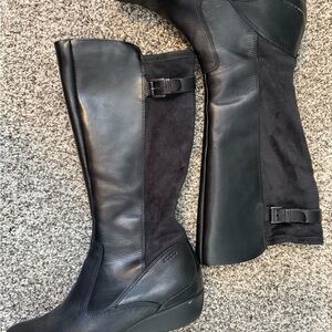 Black Over the Knee Leather Boots with Strap Detail
